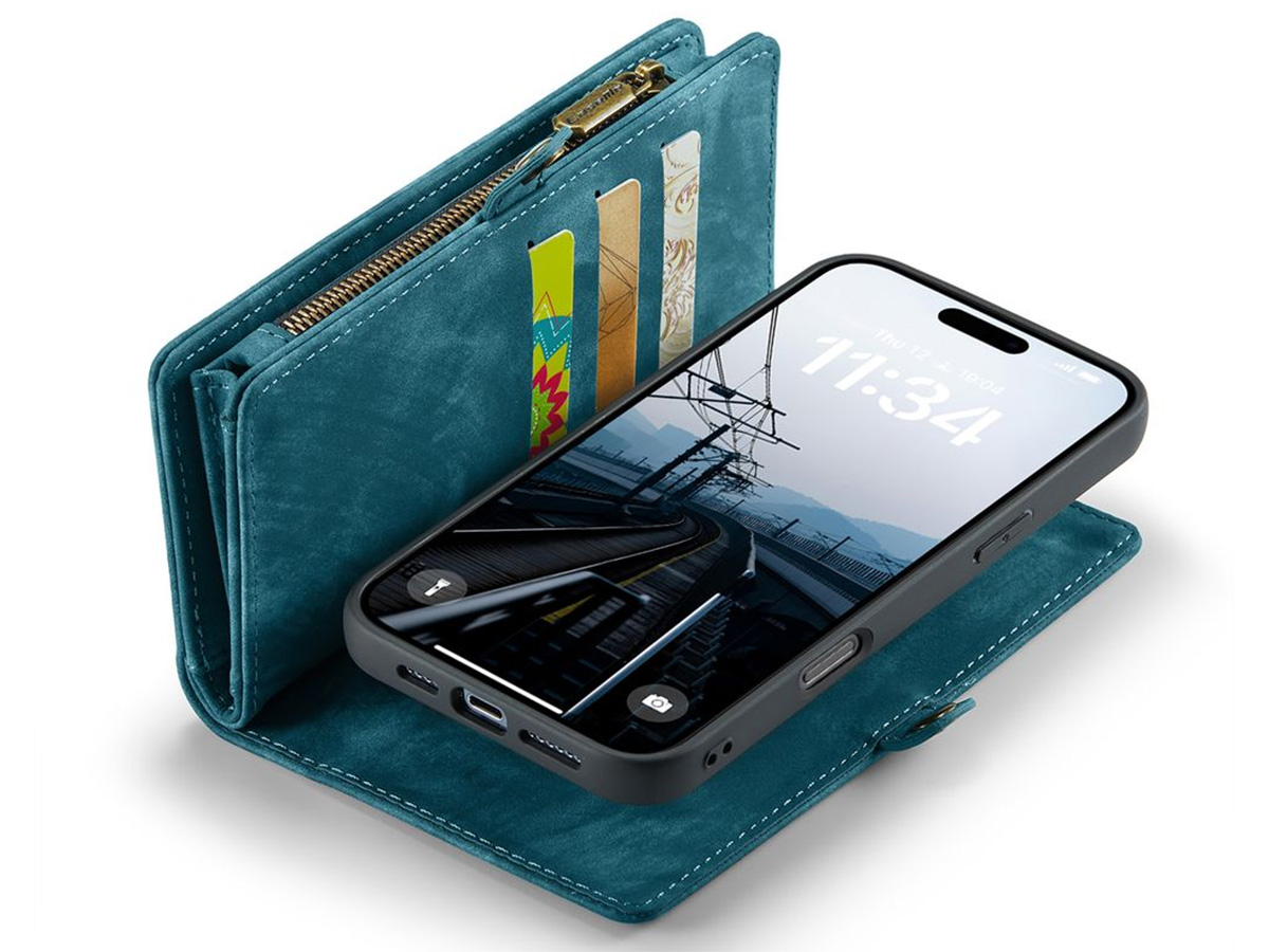 CaseMe 2in1 Wallet Case met Ritsvak Blauw - iPhone 16 Hoesje