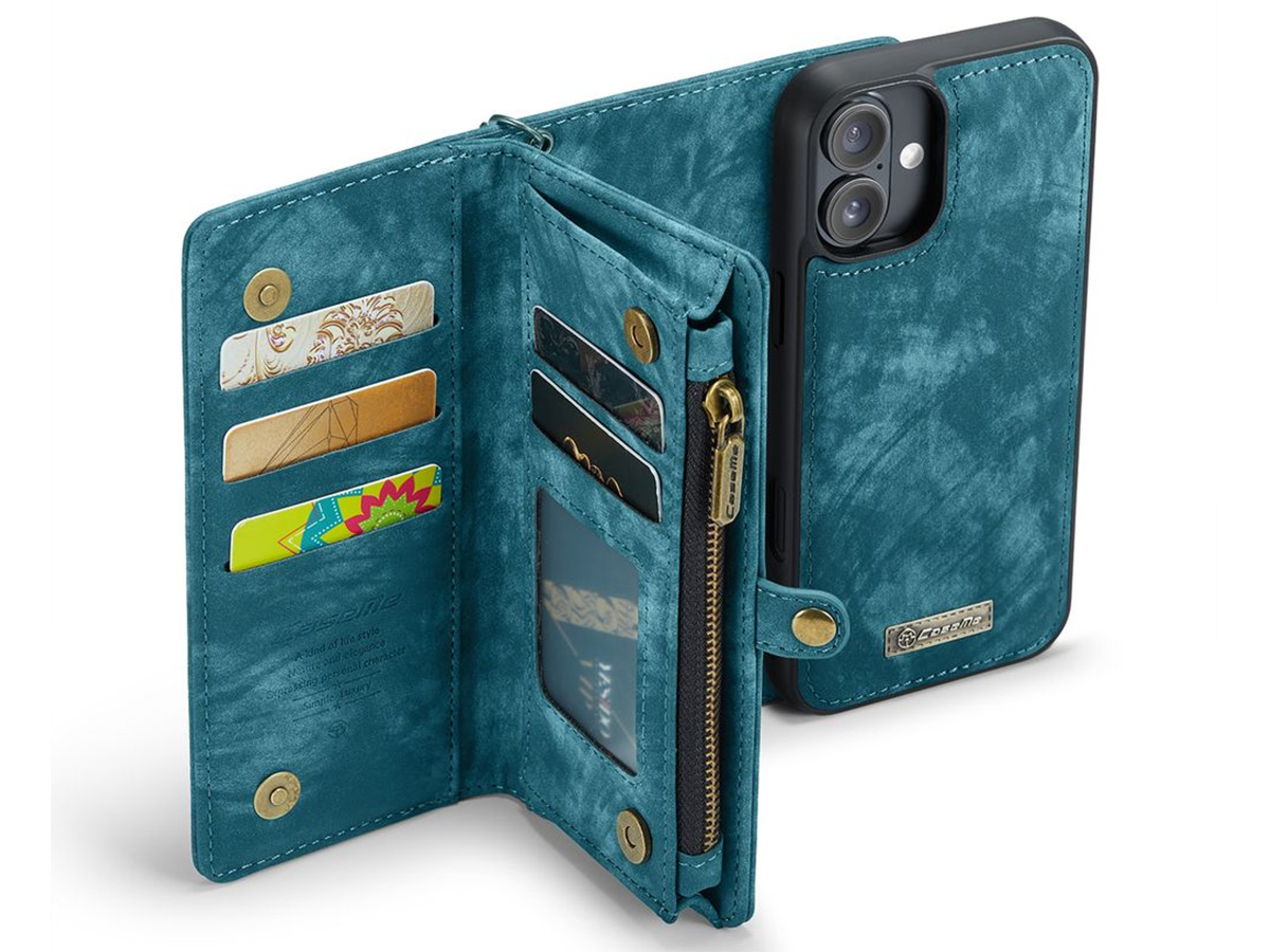 CaseMe 2in1 Wallet Case met Ritsvak Blauw - iPhone 16 Hoesje