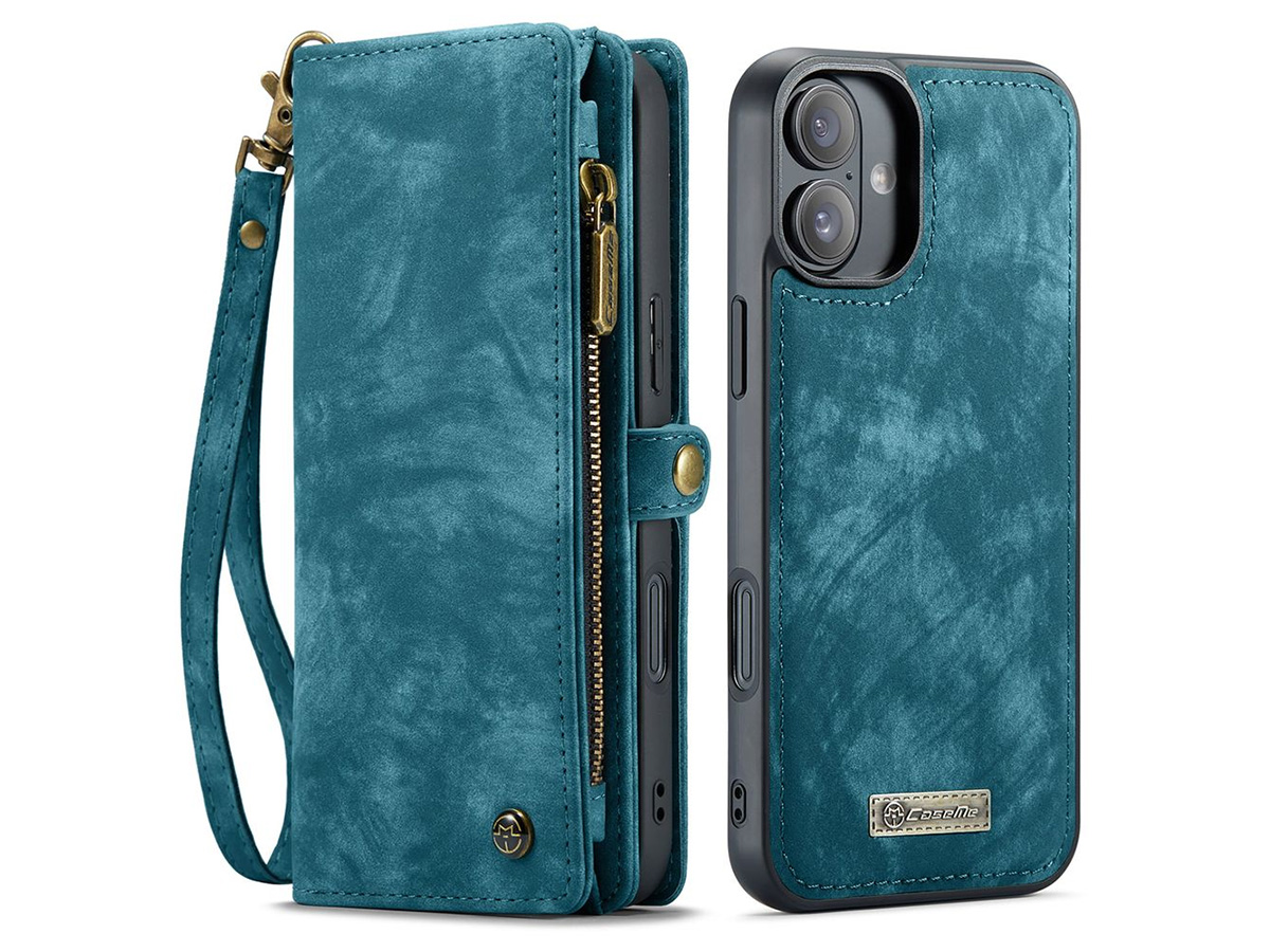 CaseMe 2in1 Wallet Case met Ritsvak Blauw - iPhone 16 Hoesje