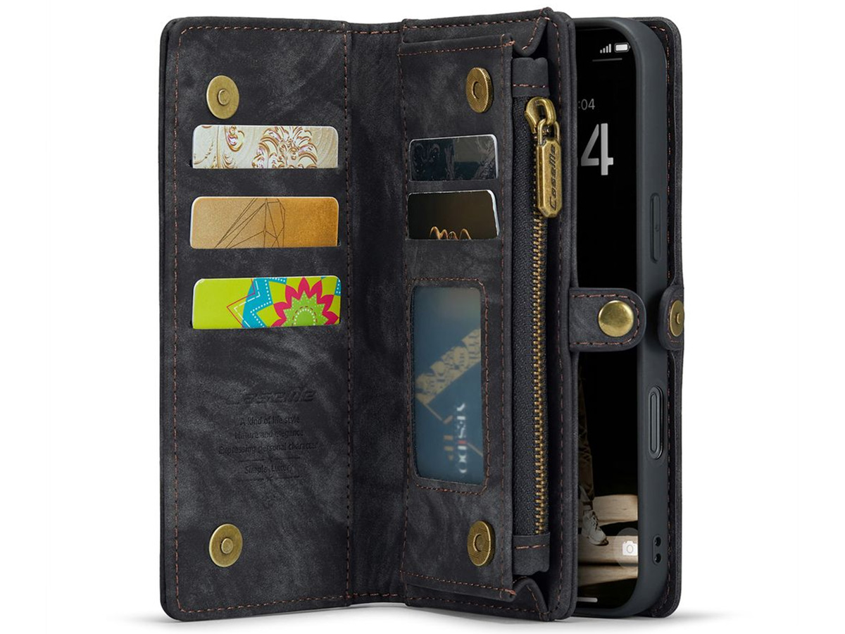 CaseMe 2in1 Wallet Case met Ritsvak Zwart - iPhone 16 Hoesje