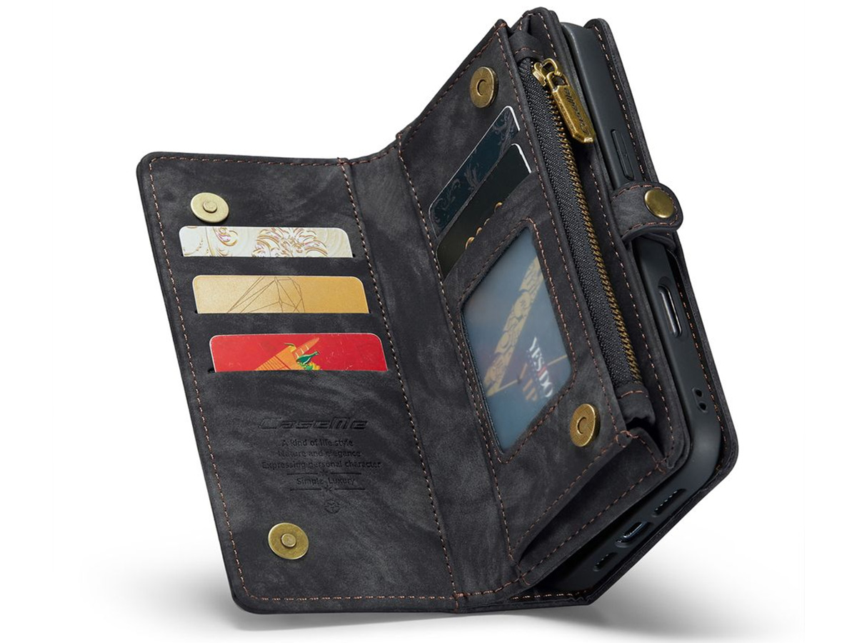 CaseMe 2in1 Wallet Case met Ritsvak Zwart - iPhone 16 Hoesje