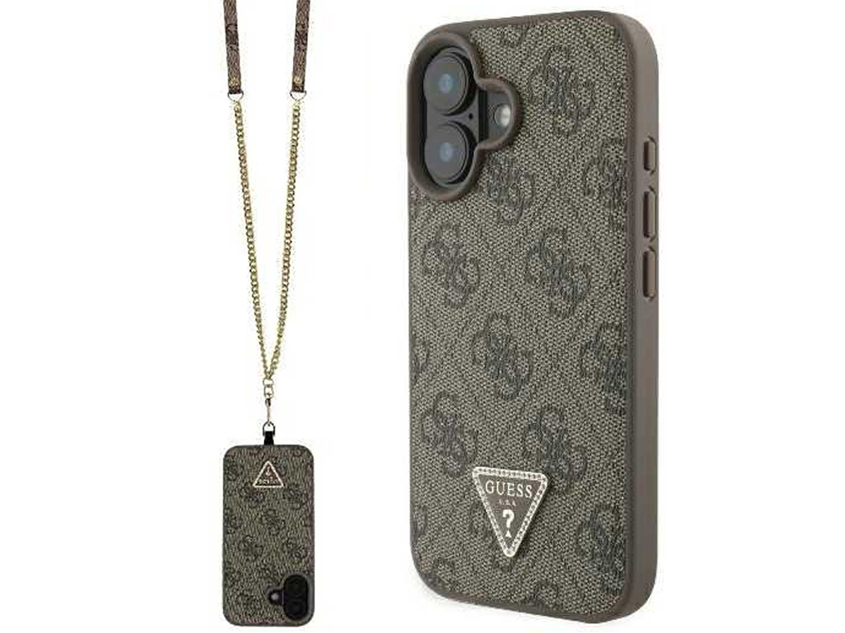 Guess 4G Monogram Necklace Case Bruin - iPhone 16 hoesje met Koord