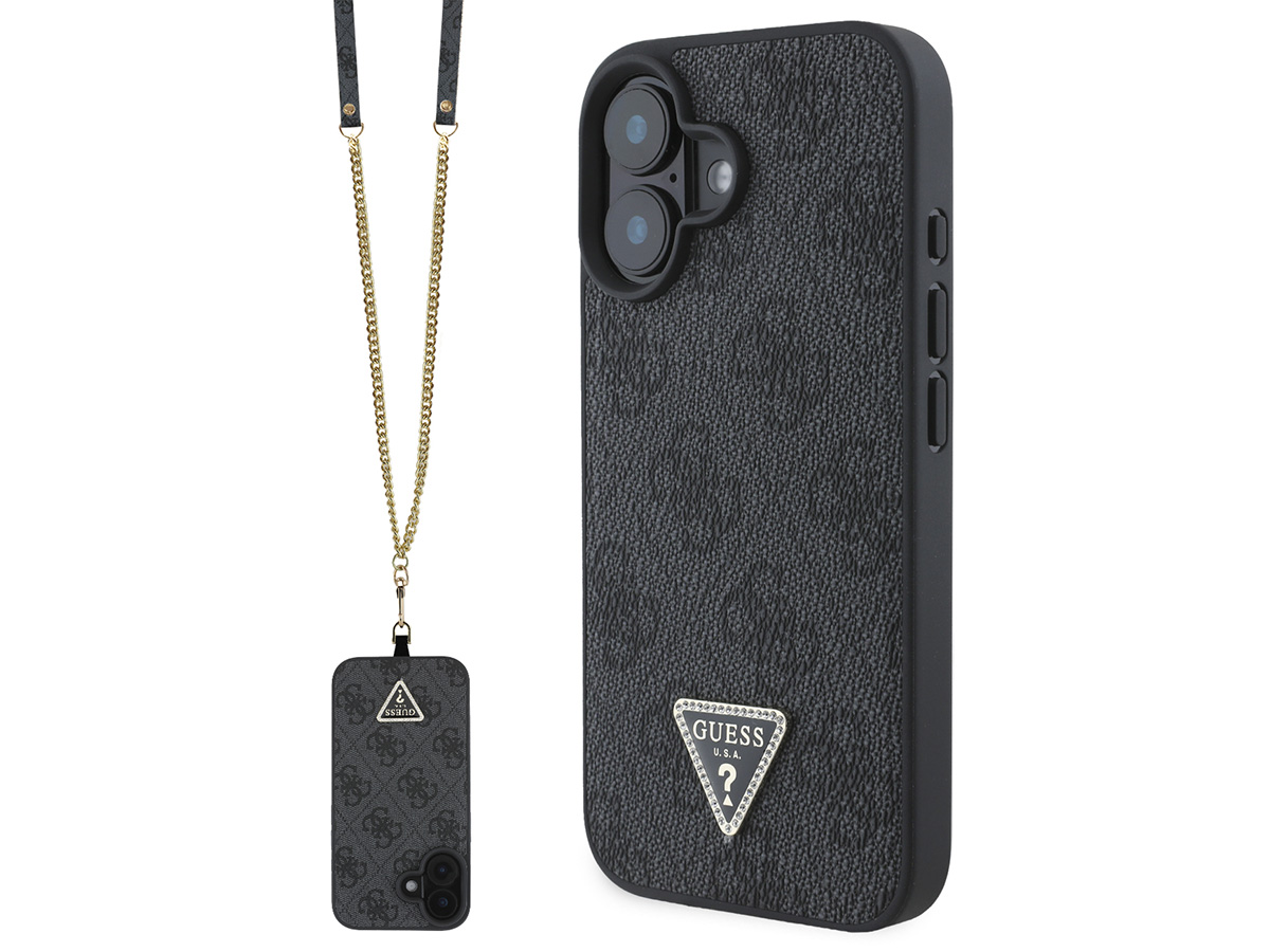 Guess 4G Monogram Necklace Case Grijs - iPhone 16 hoesje met Koord