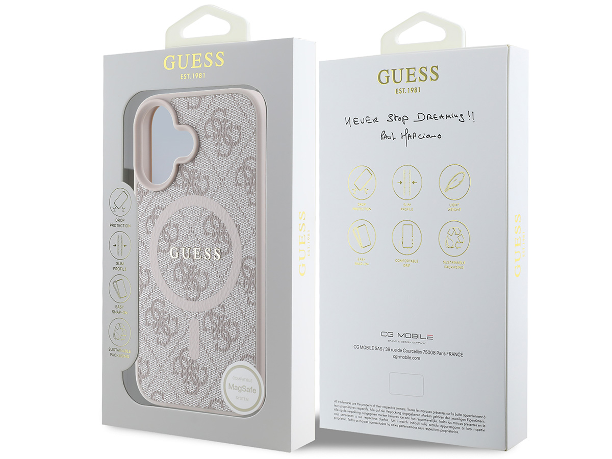 Guess 4G Monogram MagSafe Case Roze - iPhone 16 hoesje