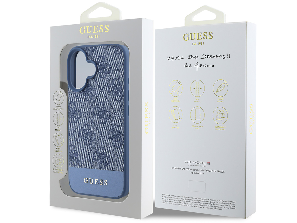 Guess 4G Monogram Stripe Case Blauw - iPhone 16 hoesje