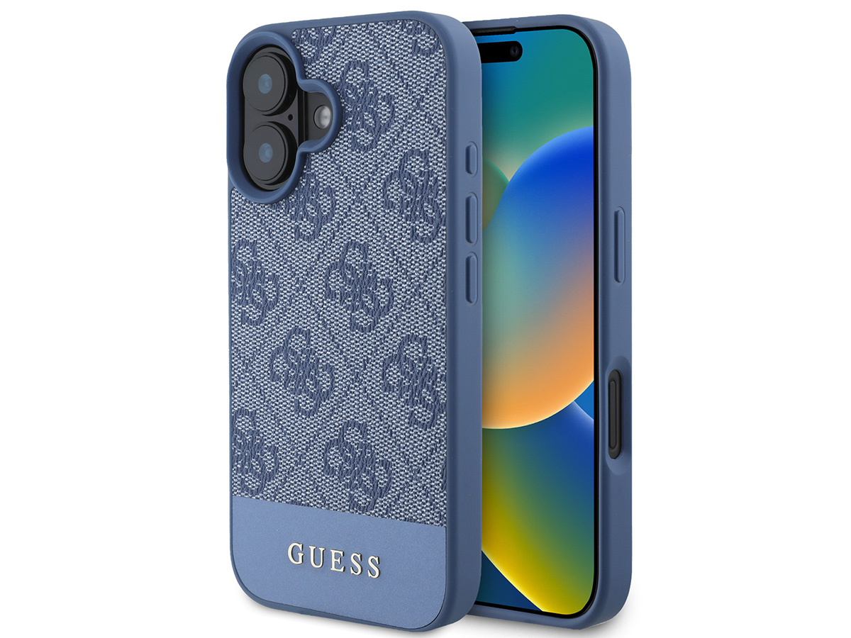 Guess 4G Monogram Stripe Case Blauw - iPhone 16 hoesje