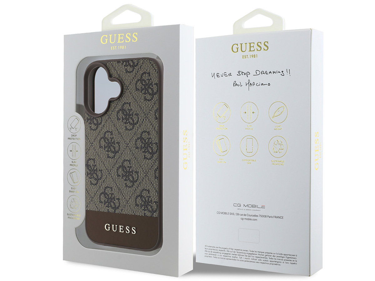 Guess 4G Monogram Stripe Case Bruin - iPhone 16 hoesje