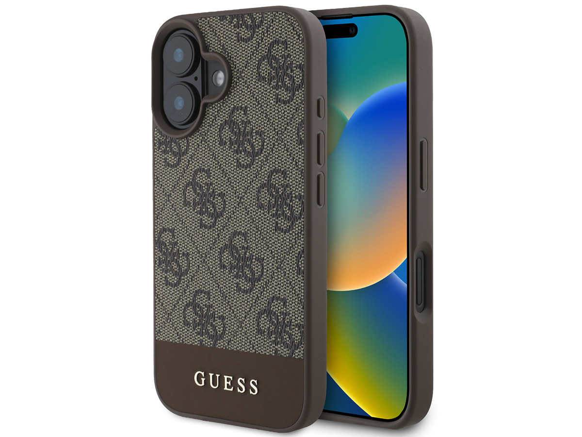 Guess 4G Monogram Stripe Case Bruin - iPhone 16 hoesje