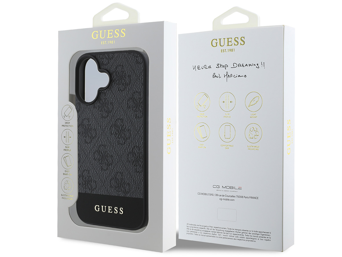 Guess 4G Monogram Stripe Case Grijs - iPhone 16 hoesje