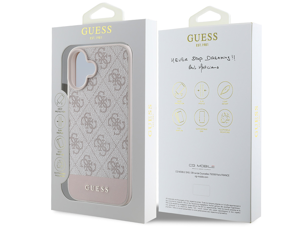 Guess 4G Monogram Stripe Case Roze - iPhone 16 hoesje