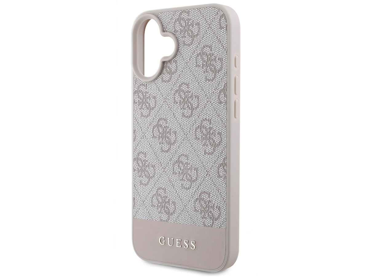 Guess 4G Monogram Stripe Case Roze - iPhone 16 hoesje