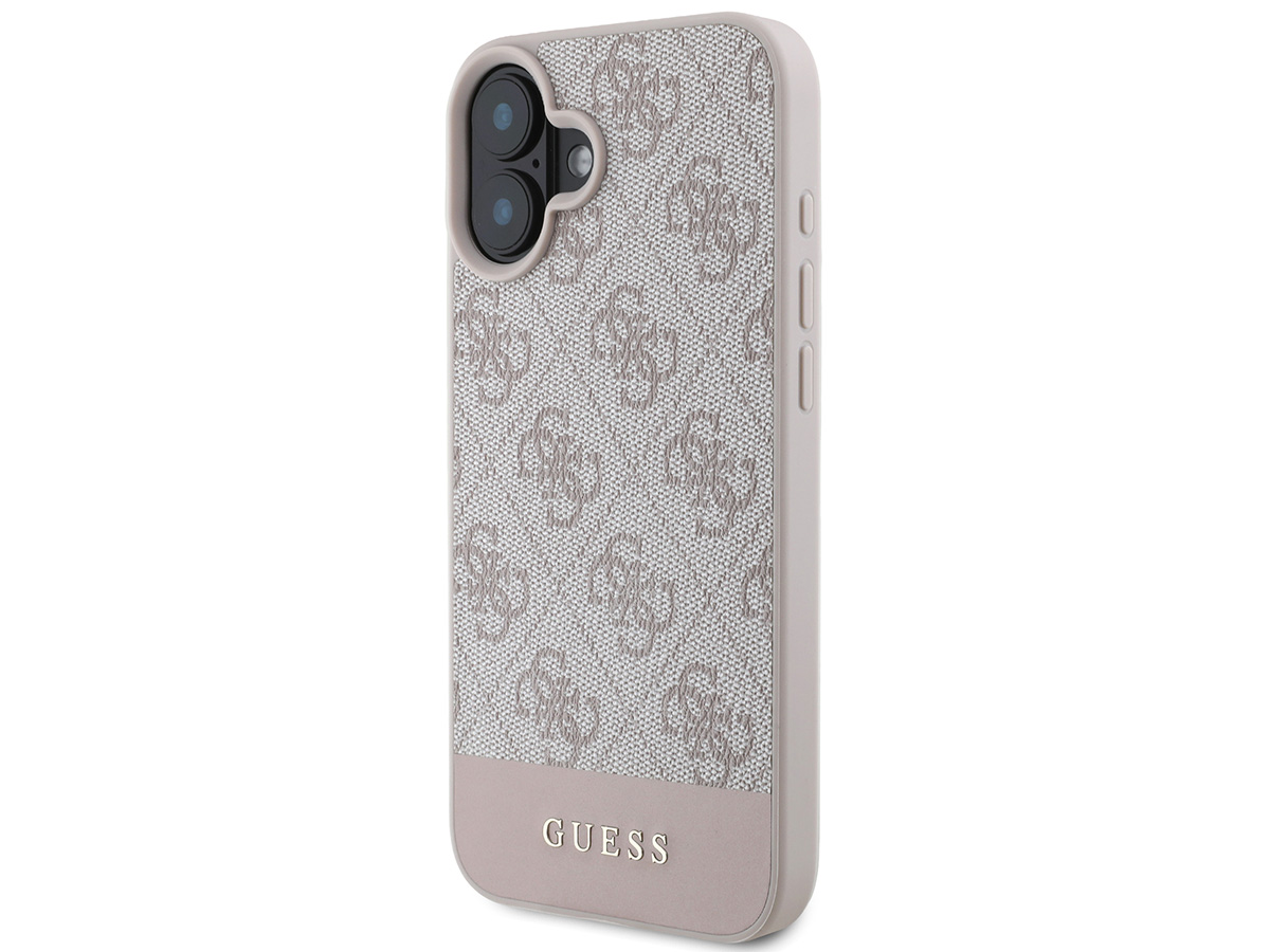 Guess 4G Monogram Stripe Case Roze - iPhone 16 hoesje