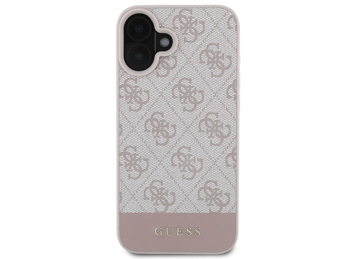 Guess 4G Monogram Stripe Case Roze - iPhone 16 hoesje