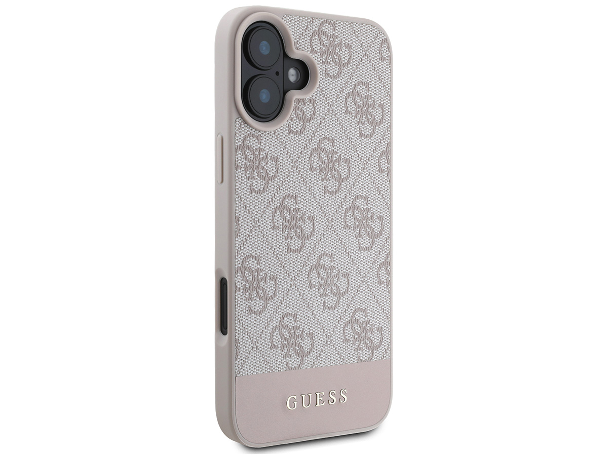 Guess 4G Monogram Stripe Case Roze - iPhone 16 hoesje