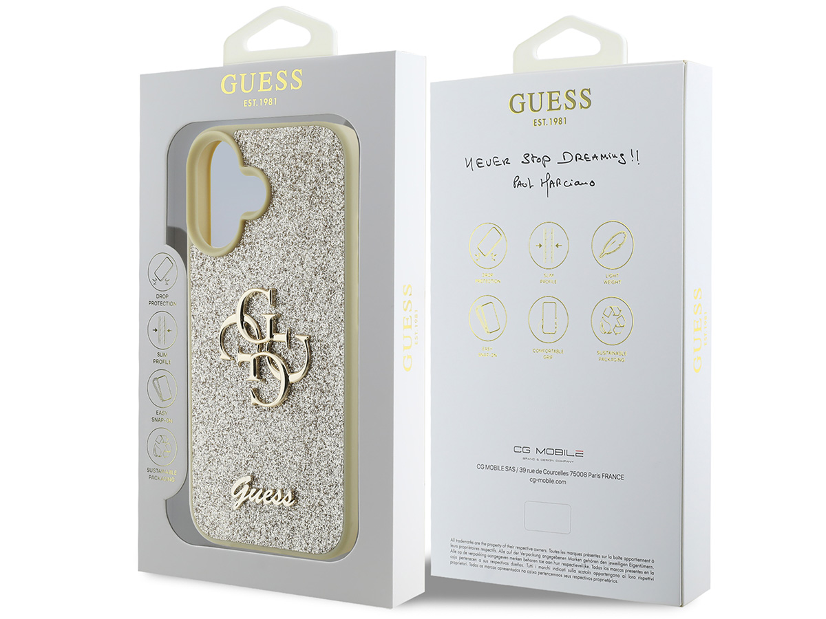 Guess Big 4G Glitter Case Goud - iPhone 16 hoesje