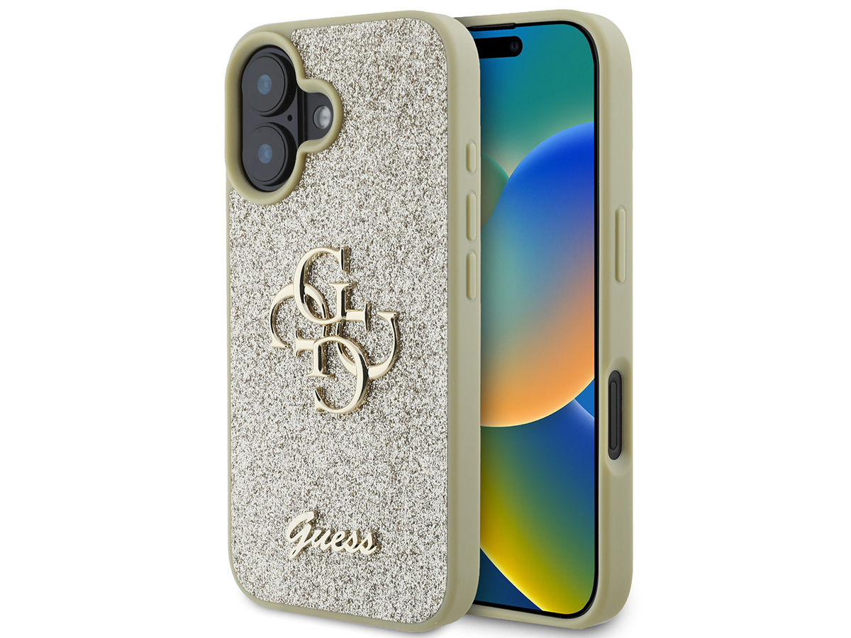 Guess Big 4G Glitter Case Goud - iPhone 16 hoesje