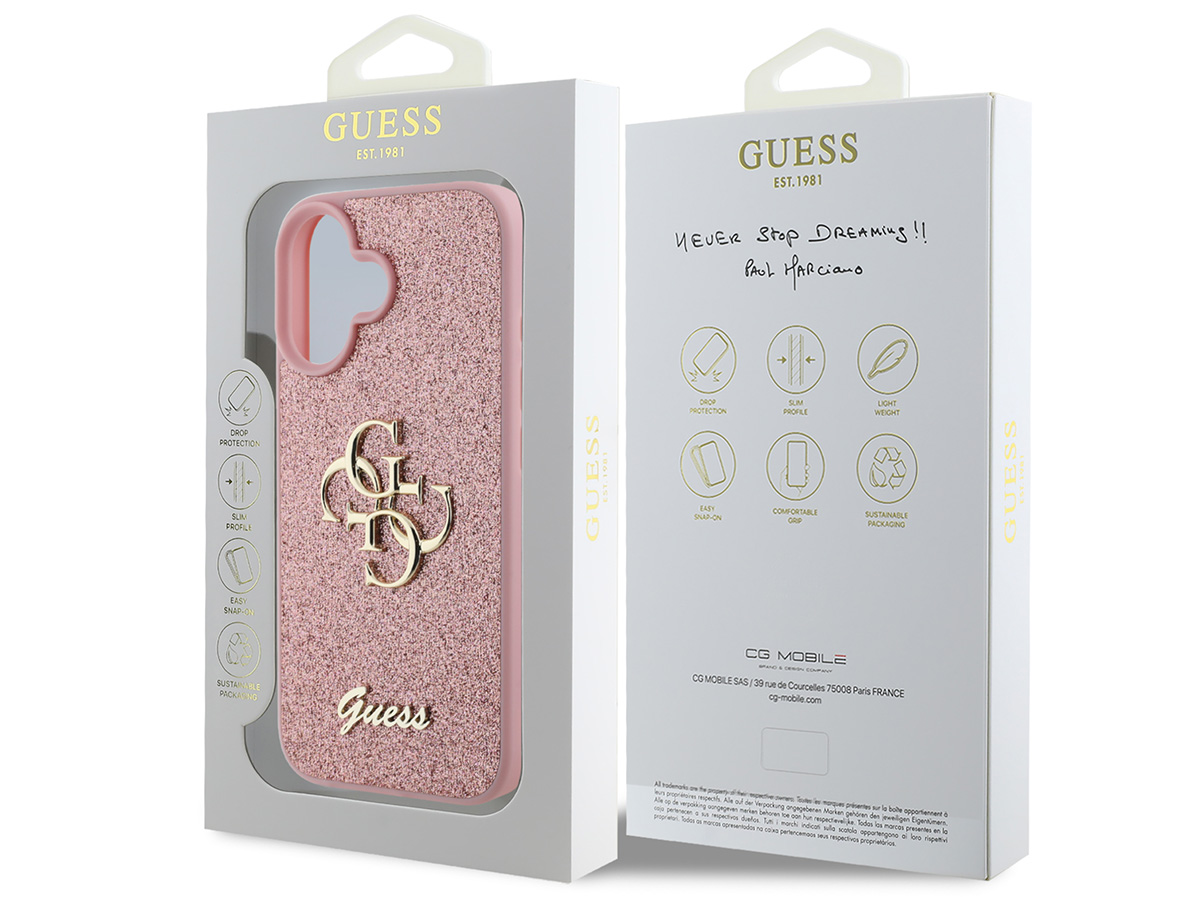 Guess Big 4G Glitter Case Roze - iPhone 16 hoesje