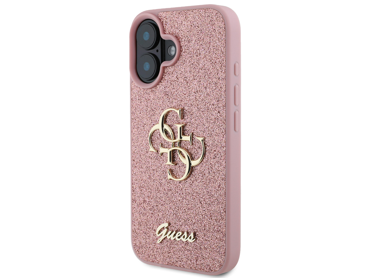 Guess Big 4G Glitter Case Roze - iPhone 16 hoesje