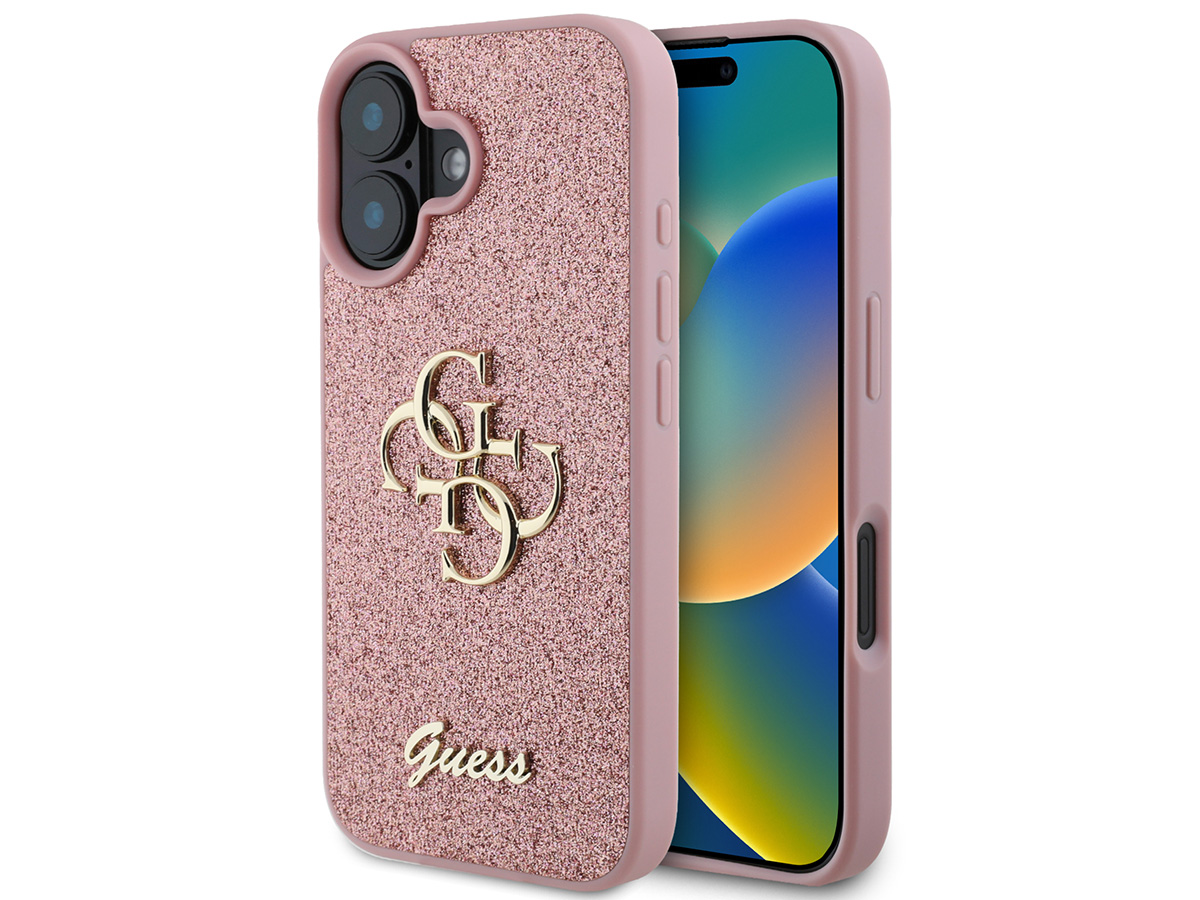 Guess Big 4G Glitter Case Roze - iPhone 16 hoesje