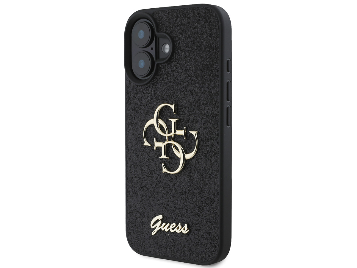 Guess Big 4G Glitter Case Zwart - iPhone 16 hoesje