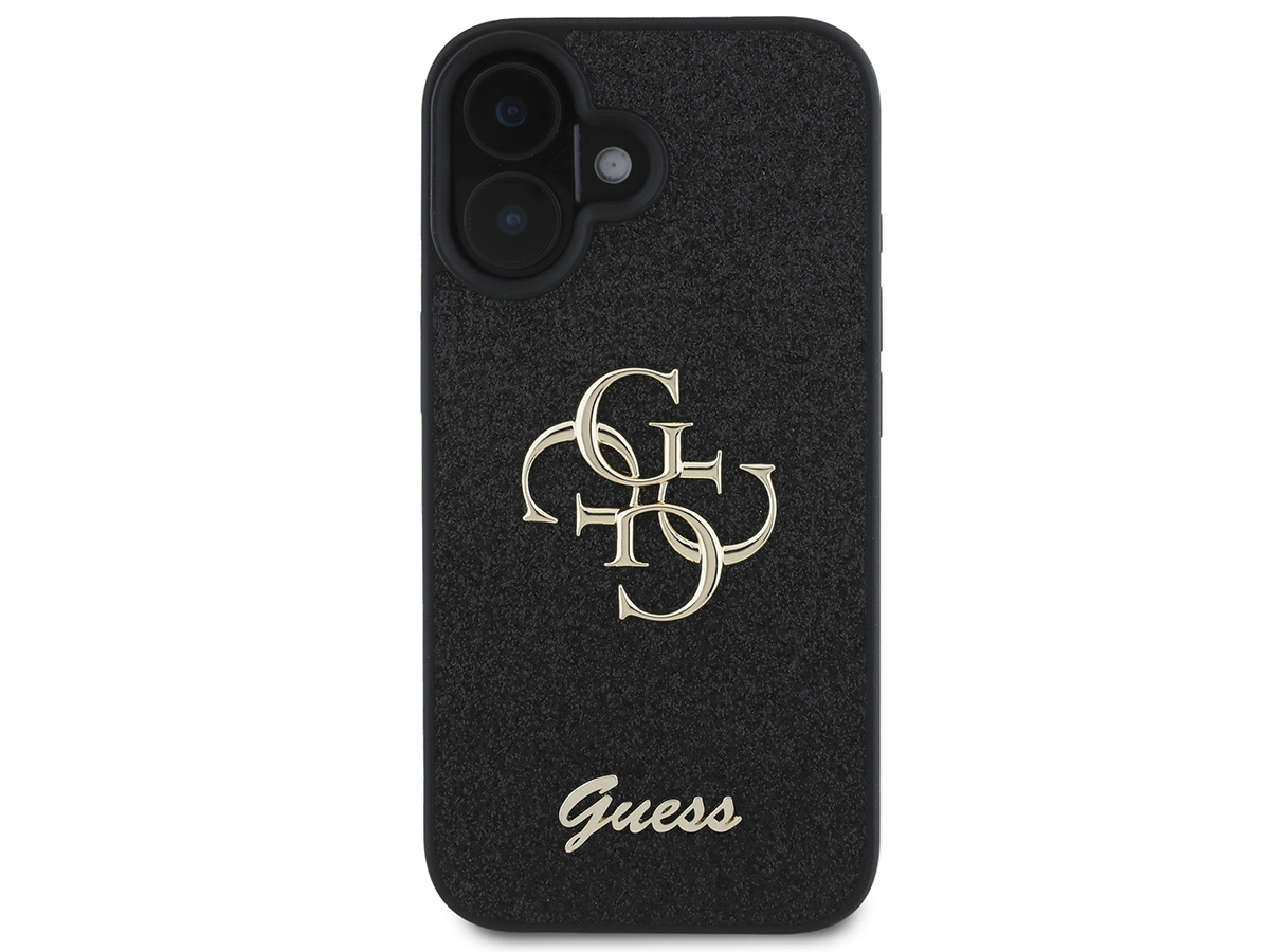 Guess Big 4G Glitter Case Zwart - iPhone 16 hoesje