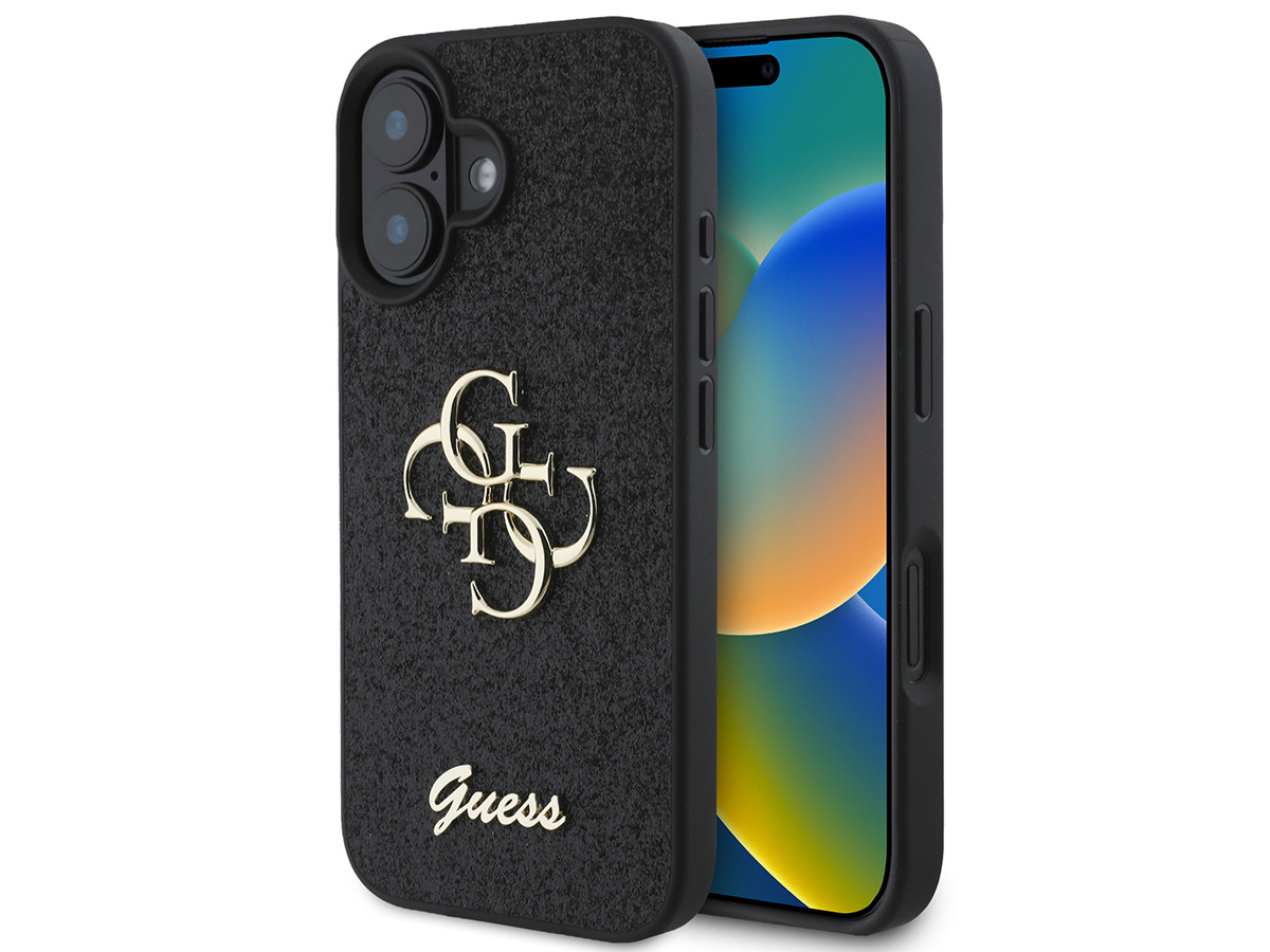 Guess Big 4G Glitter Case Zwart - iPhone 16 hoesje