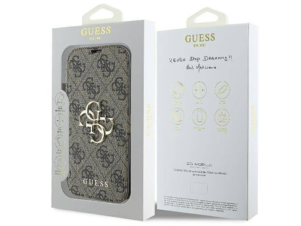 Guess Big 4G Monogram Bookcase Bruin - iPhone 16 hoesje