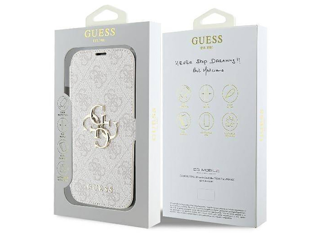 Guess Big 4G Monogram Bookcase Roze - iPhone 16 hoesje