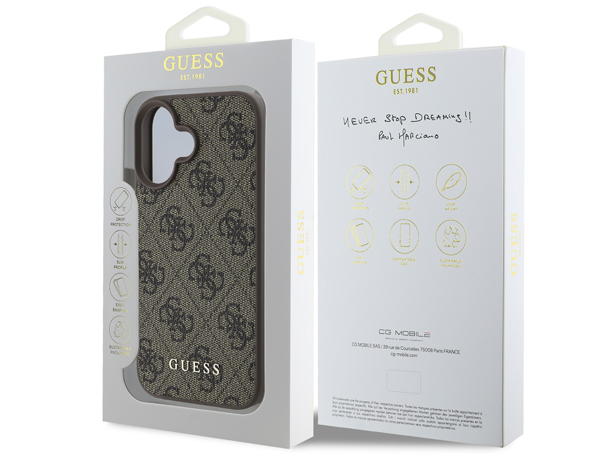 Guess Classic 4G Monogram Case Bruin - iPhone 16 hoesje