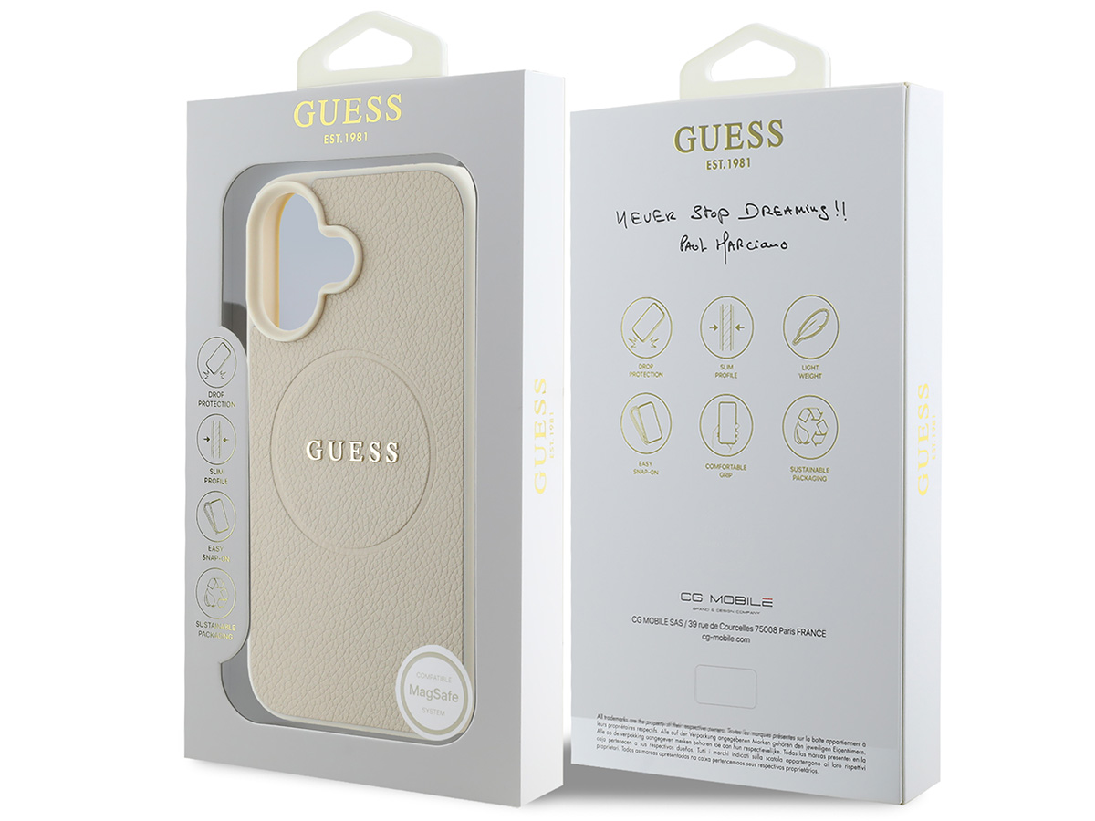 Guess Leatherette MagSafe Case Beige - iPhone 16 hoesje