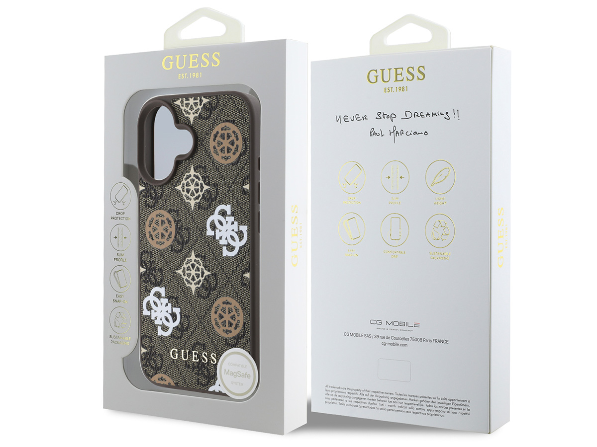 Guess Stamped Monogram MagSafe Case Bruin - iPhone 16 hoesje