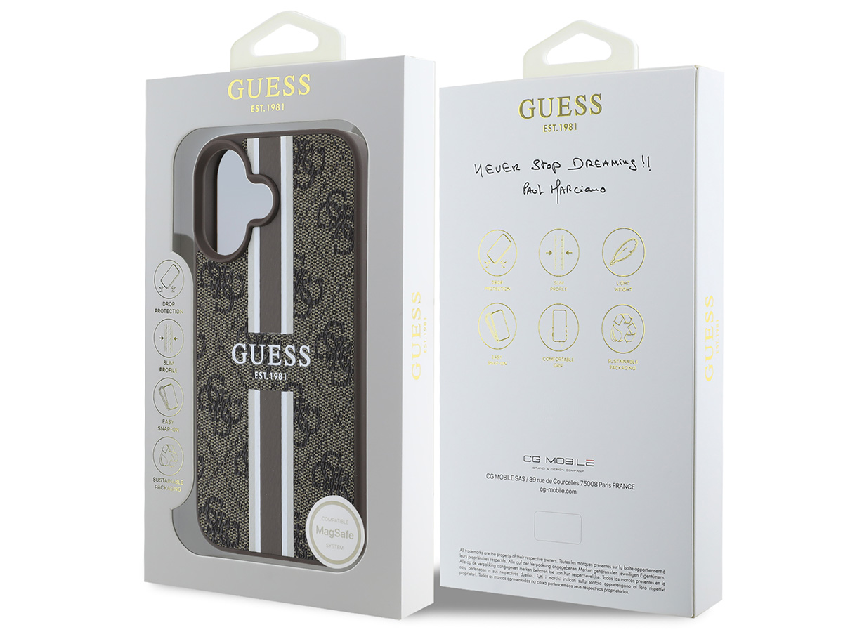 Guess Varsity Monogram MagSafe Case Bruin - iPhone 16 hoesje