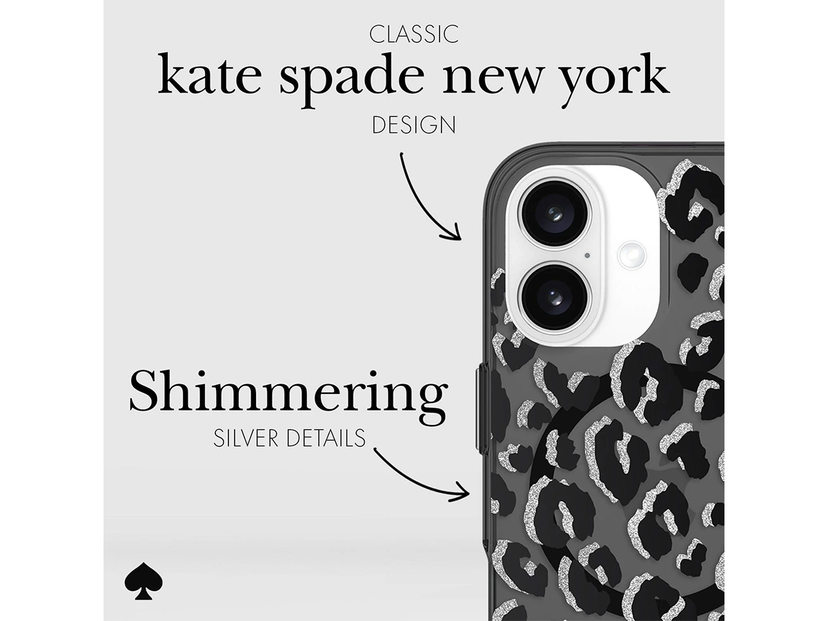 Kate Spade Black City Leopard Case - iPhone 16 hoesje