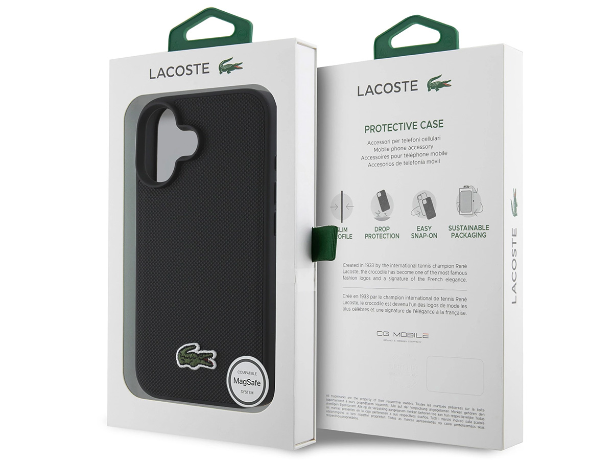 Lacoste Petit Piqué MagSafe Case Zwart - iPhone 16 hoesje