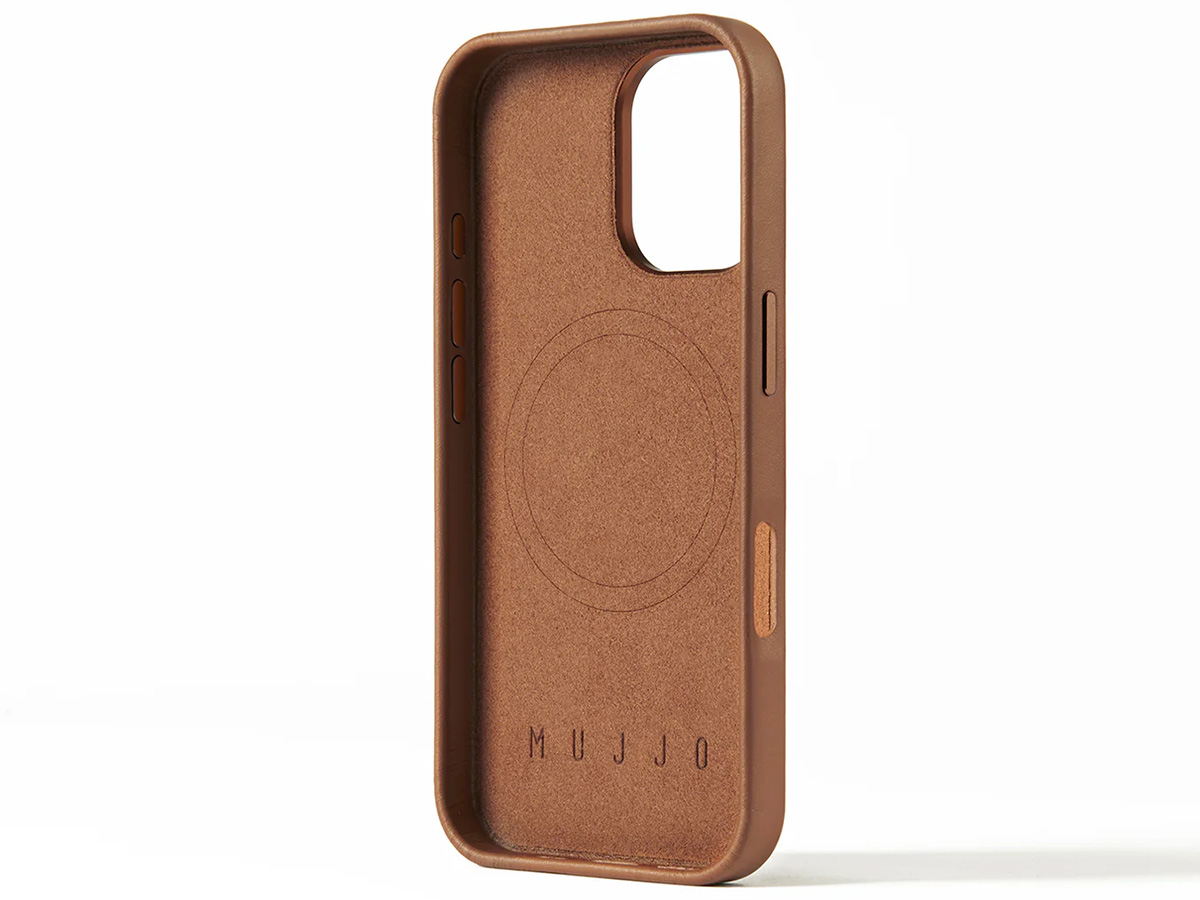 Mujjo Full Leather MagSafe Case Dark Tan - iPhone 16 Hoesje Leer