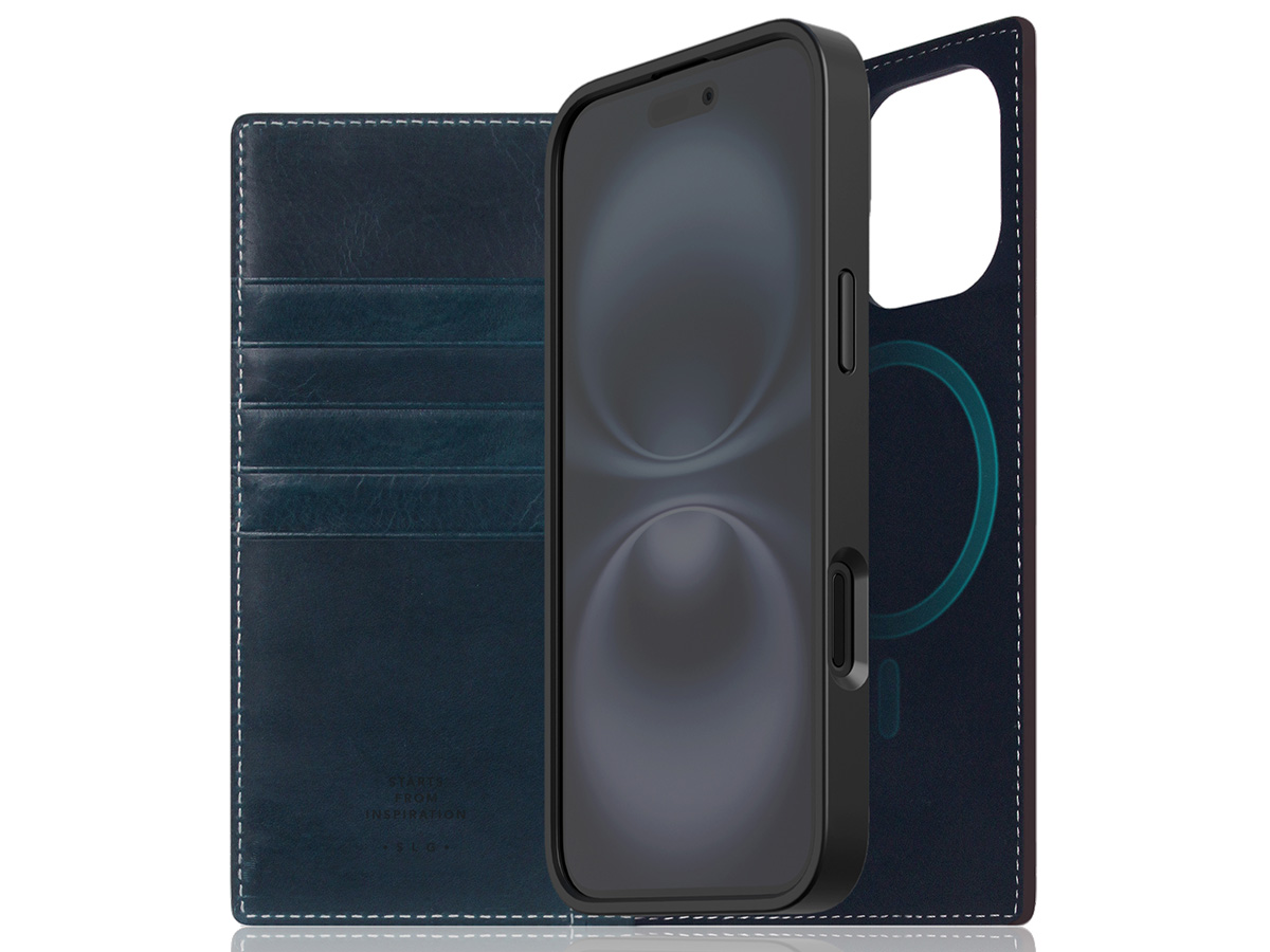 SLG Design D7 Italian Wax Leer Blauw - iPhone 16 hoesje