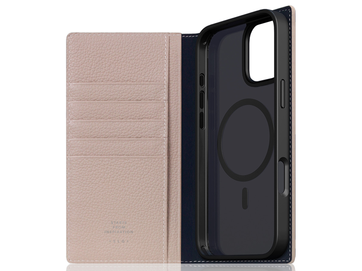 SLG Design D8 2in1 Leather Folio Light Cream - iPhone 16 hoesje