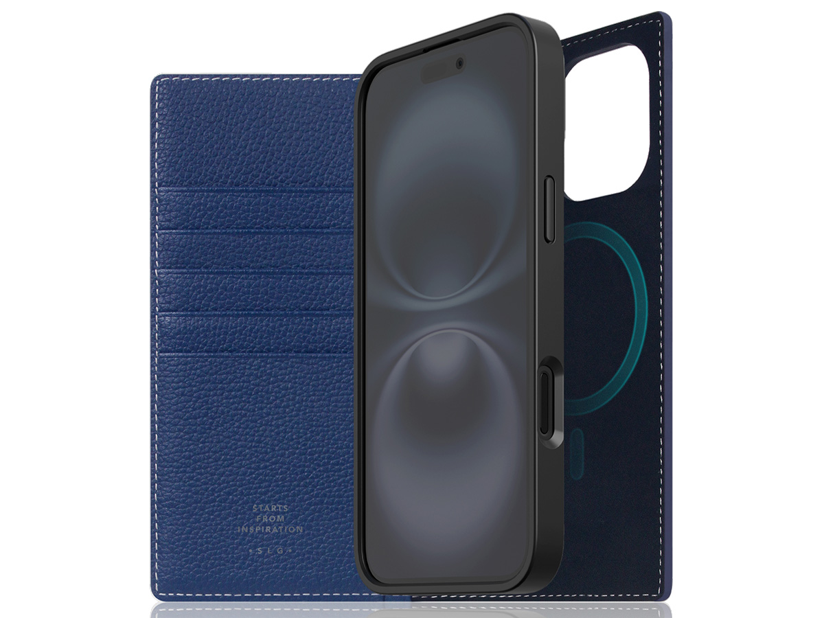 SLG Design D8 2in1 Leather Folio Navy Blue - iPhone 16 hoesje