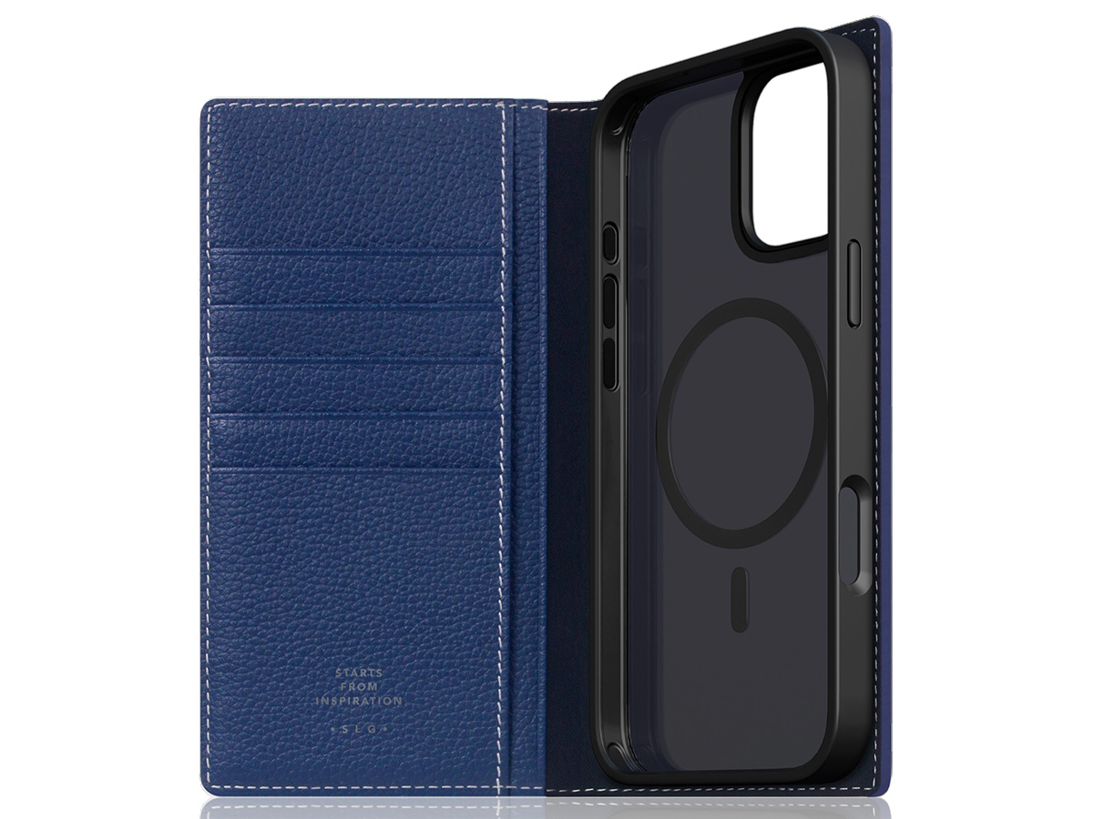 SLG Design D8 2in1 Leather Folio Navy Blue - iPhone 16 hoesje