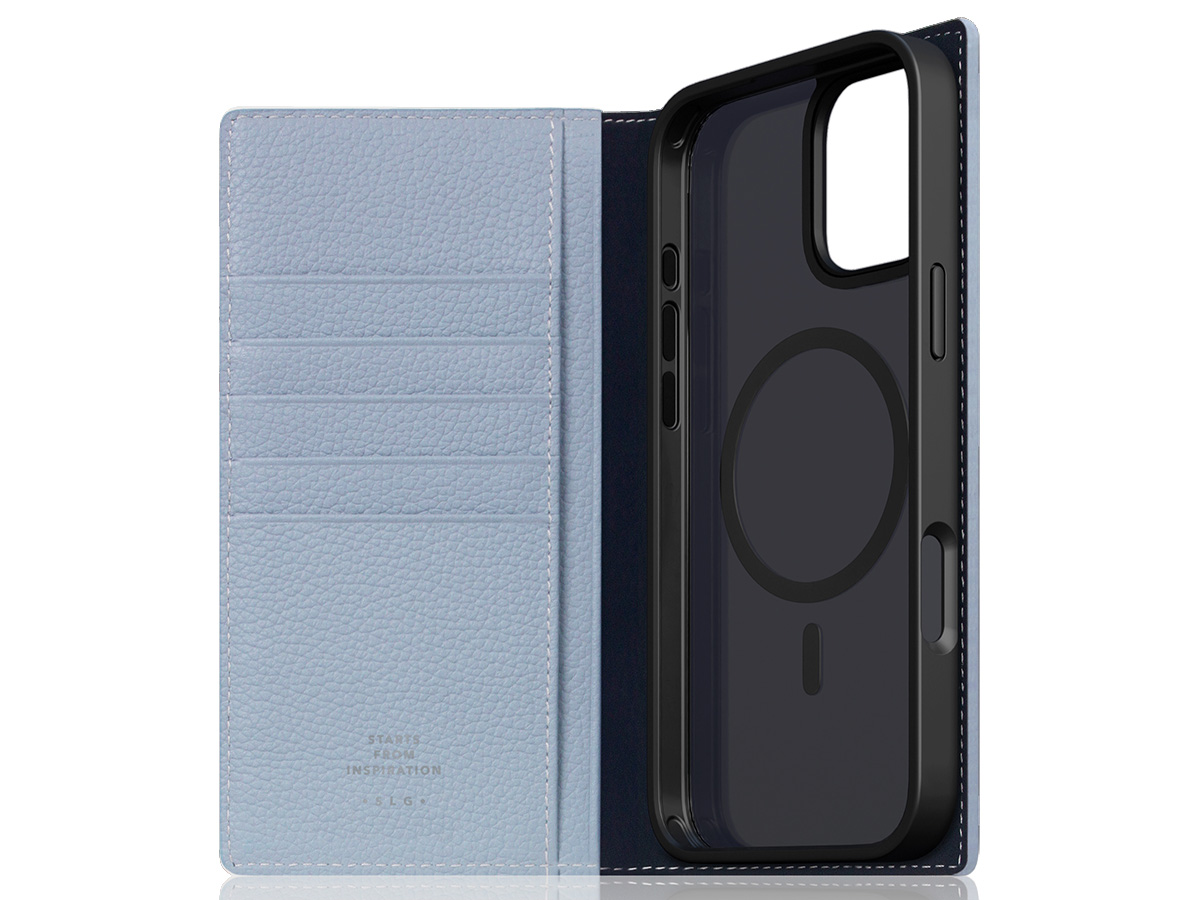 SLG Design D8 2in1 Leather Folio Powder Blue - iPhone 16 hoesje