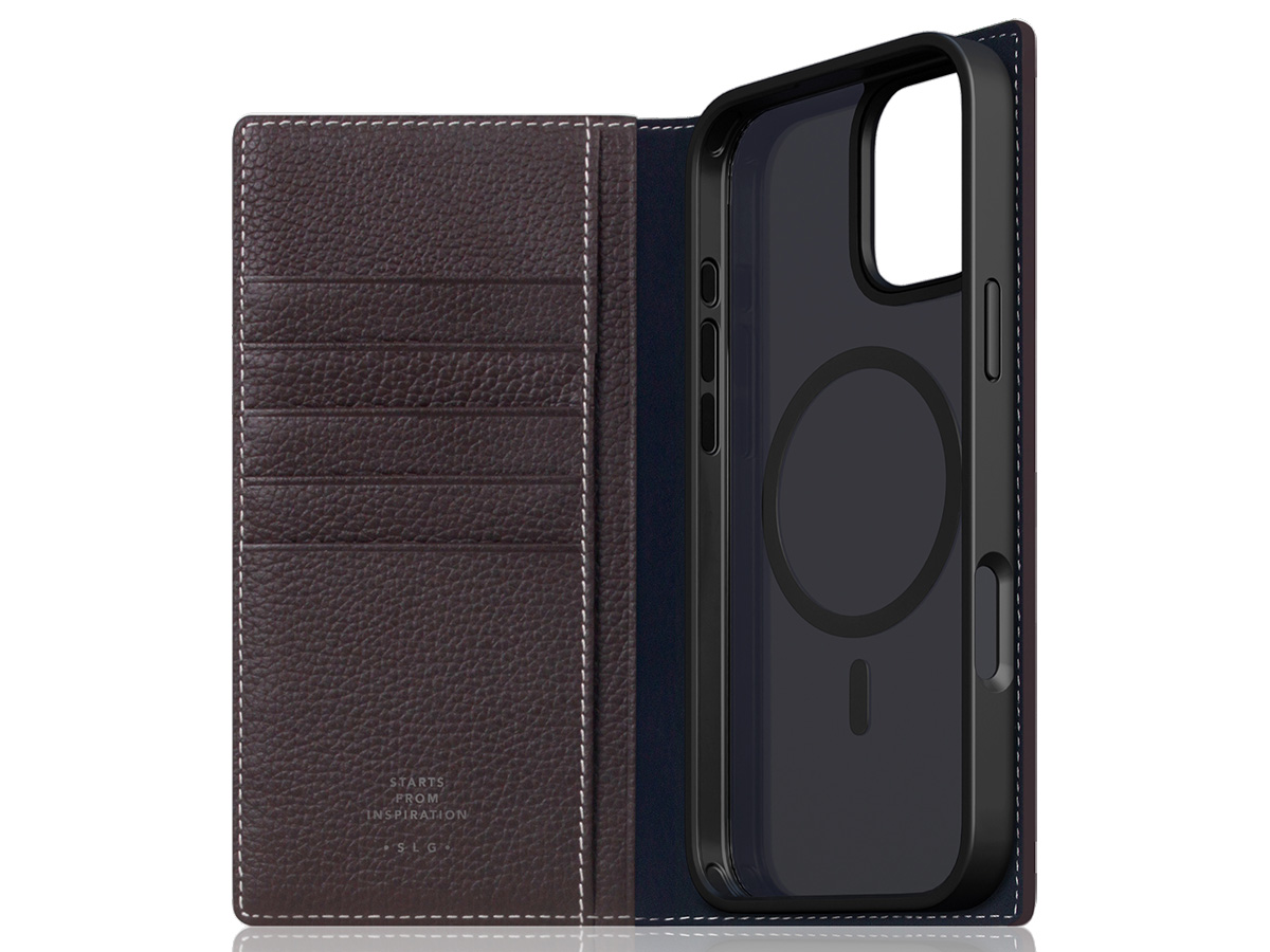 SLG Design D8 2in1 Leather Folio Brown Cream - iPhone 16 hoesje