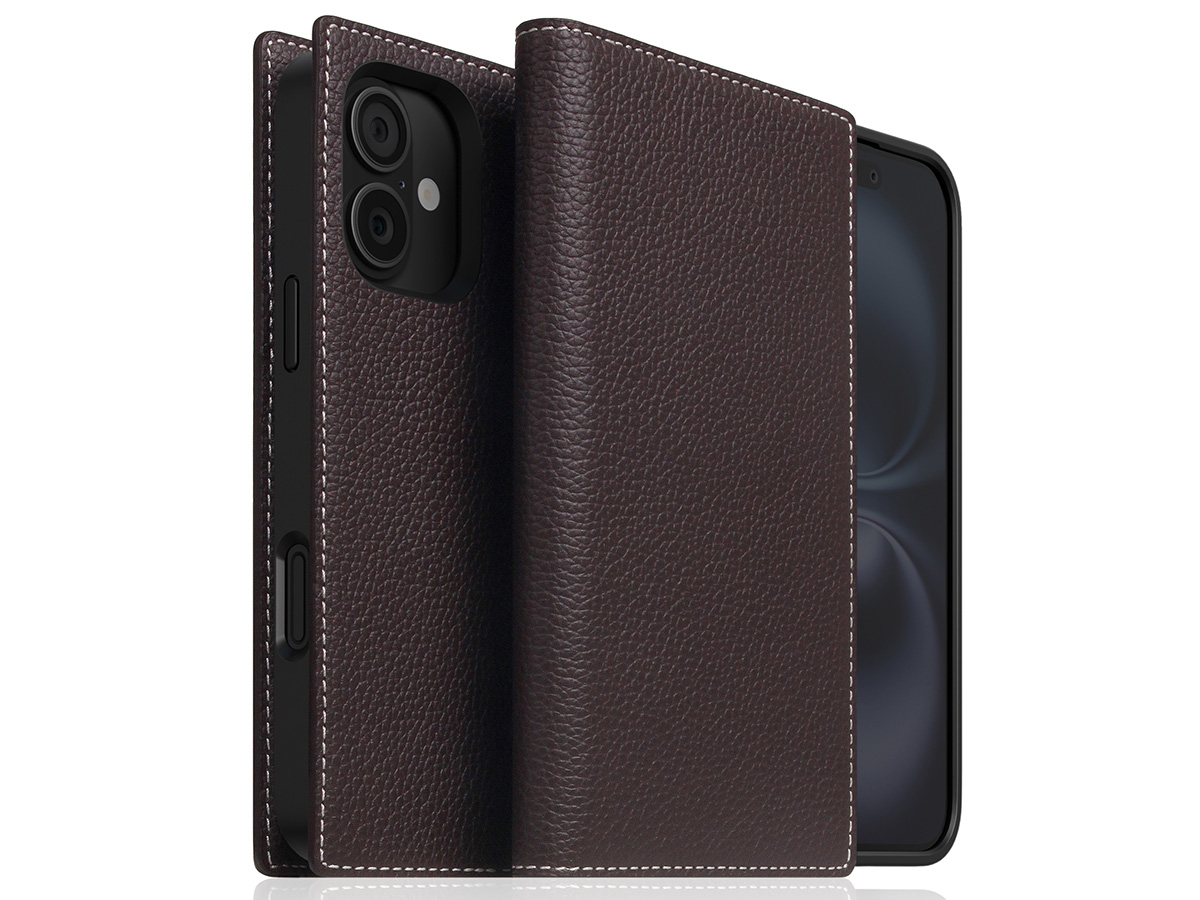 SLG Design D8 2in1 Leather Folio Brown Cream - iPhone 16 hoesje