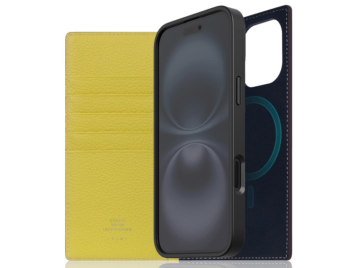 SLG Design D8 2in1 Leather Folio Lemon - iPhone 16 hoesje