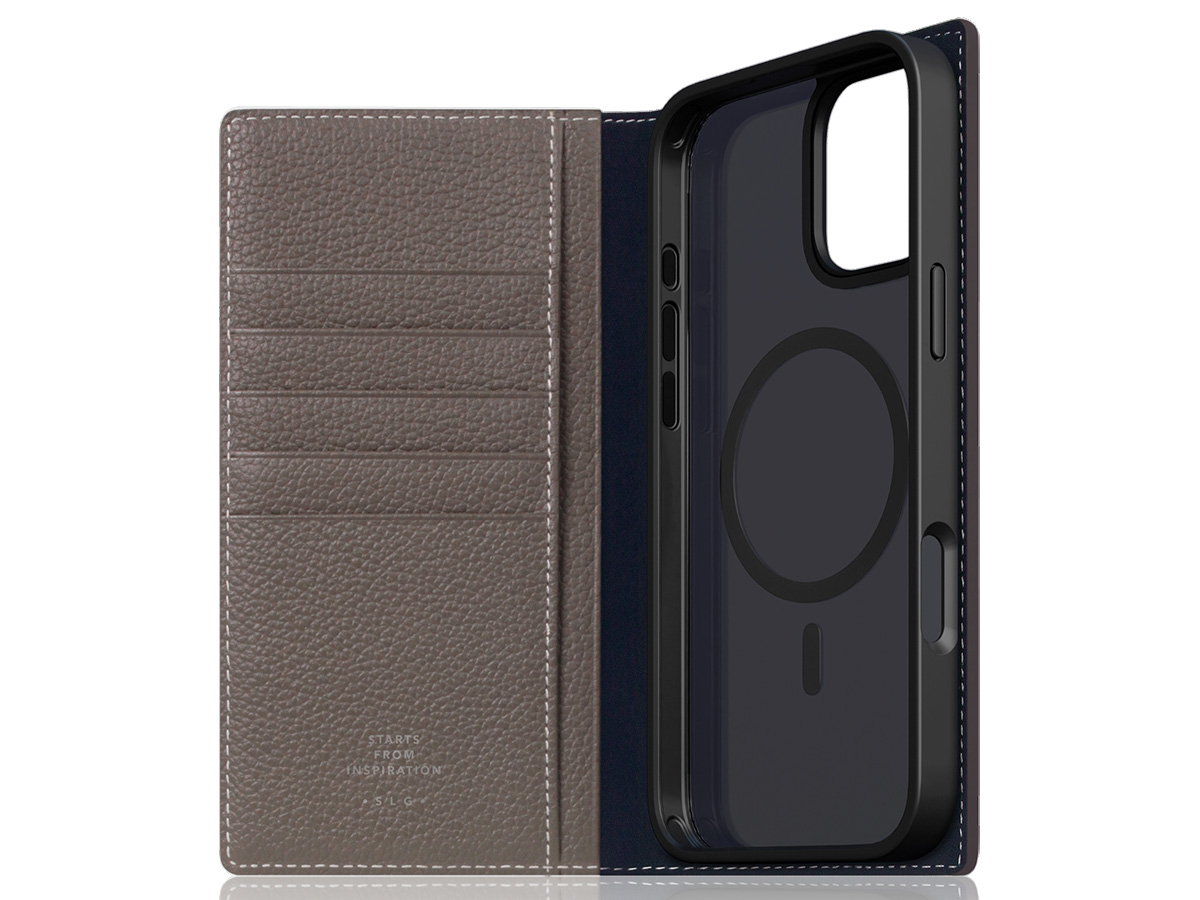 SLG Design D8 2in1 Leather Folio Etoff Cream - iPhone 16 hoesje