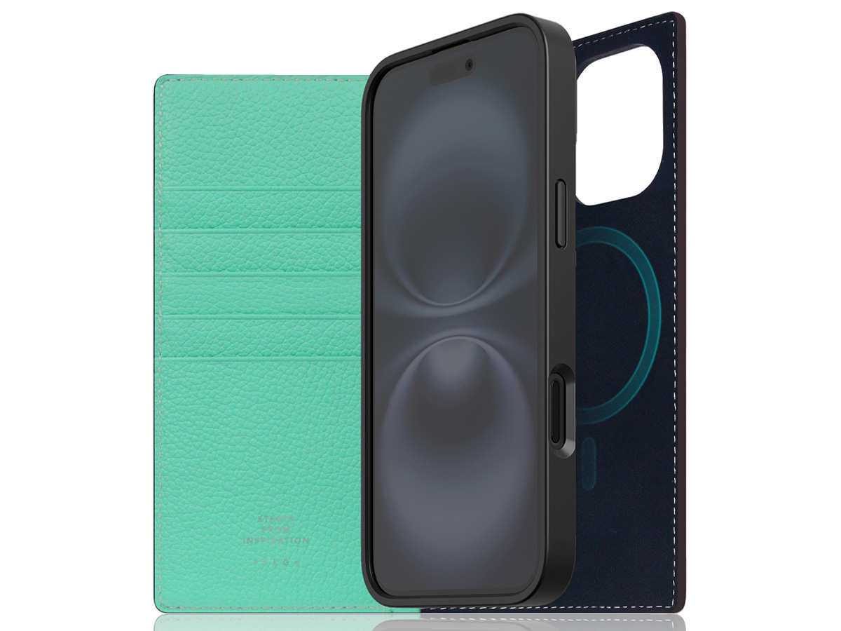 SLG Design D8 2in1 Leather Folio Teal - iPhone 16 hoesje