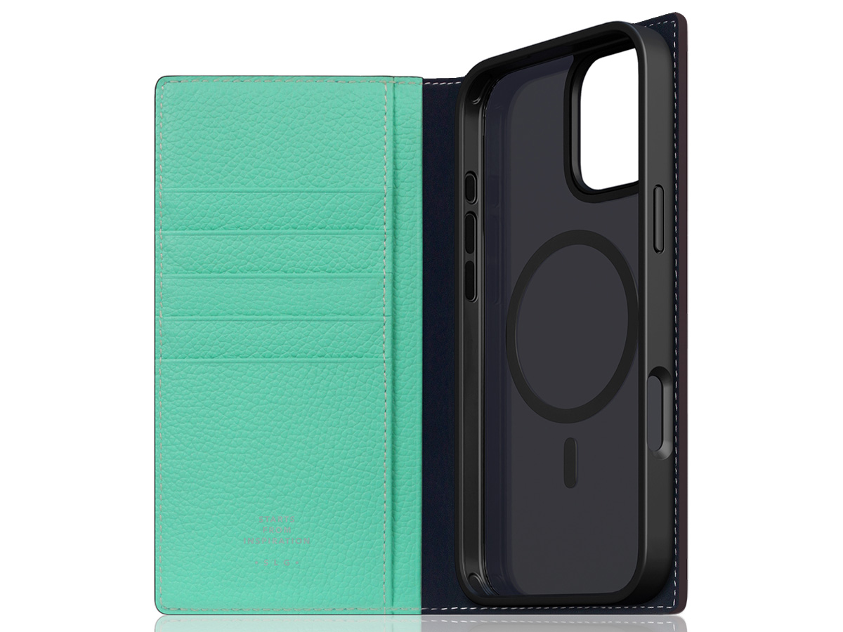 SLG Design D8 2in1 Leather Folio Teal - iPhone 16 hoesje