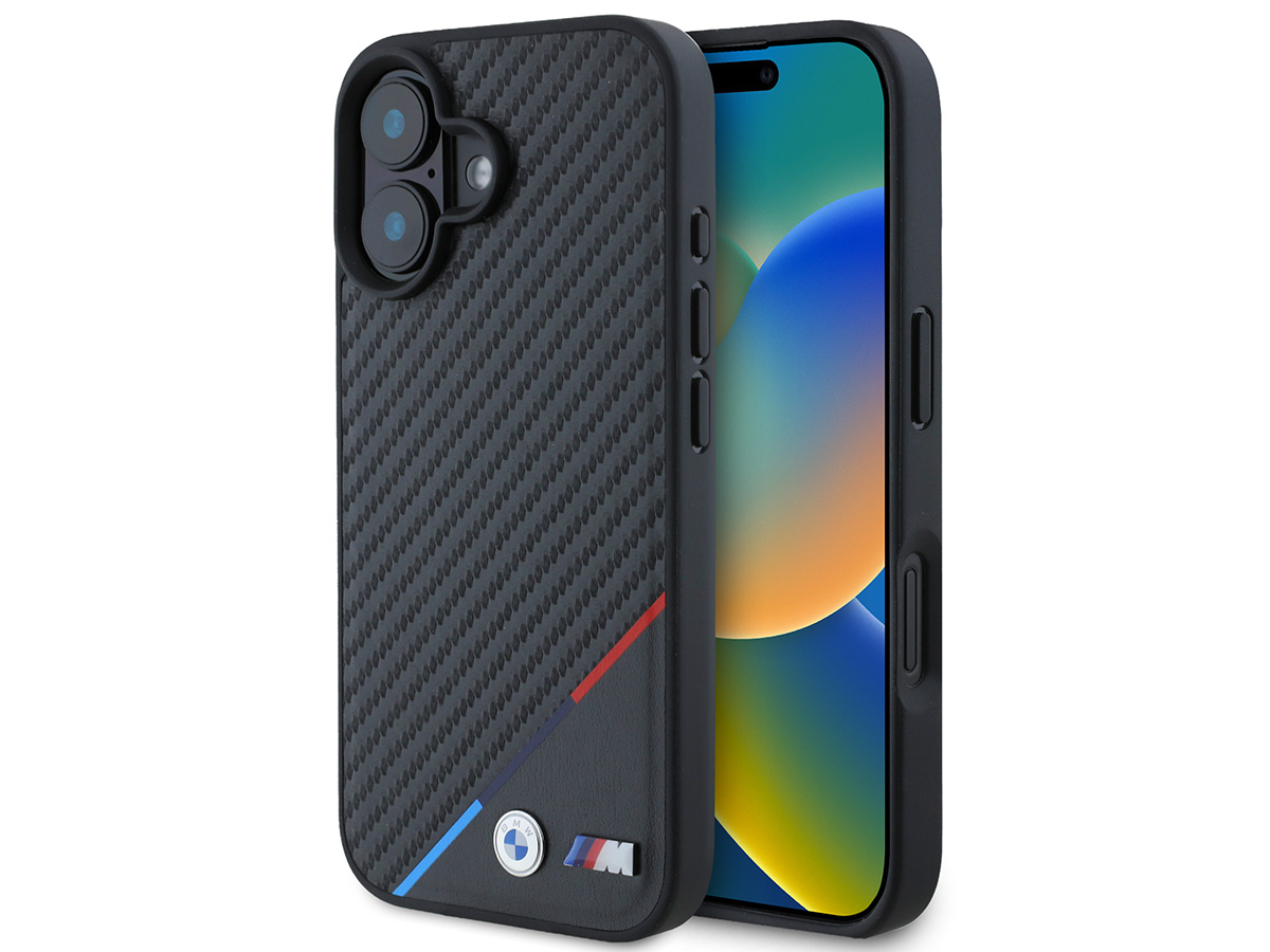 BMW M Colors Carbon-look MagSafe Case - iPhone 16 Plus hoesje