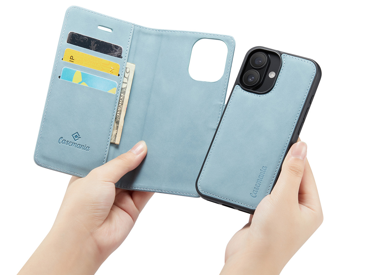 CaseMania 2in1 Magnetic Bookcase Aqua - iPhone 16 Plus Hoesje