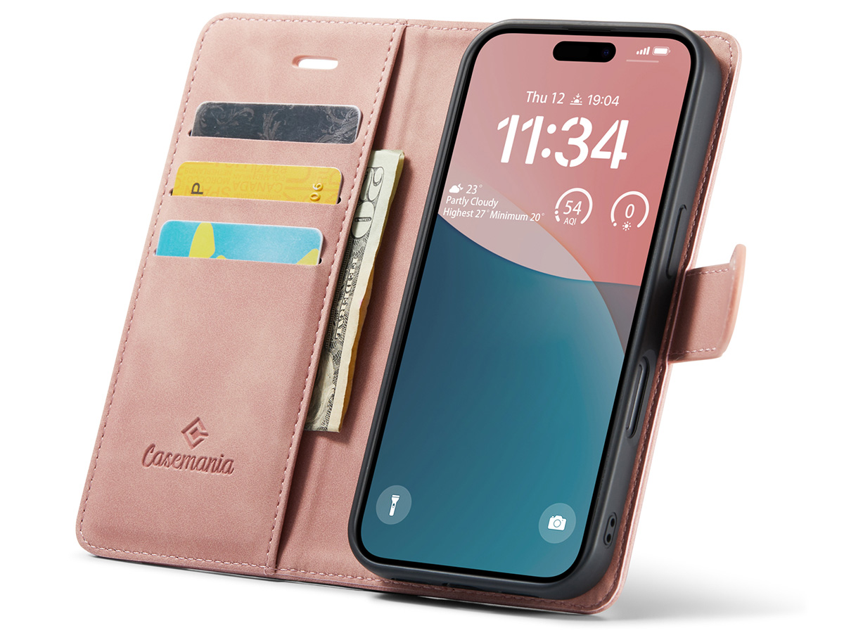 CaseMania 2in1 Magnetic Bookcase Roze - iPhone 16 Plus Hoesje