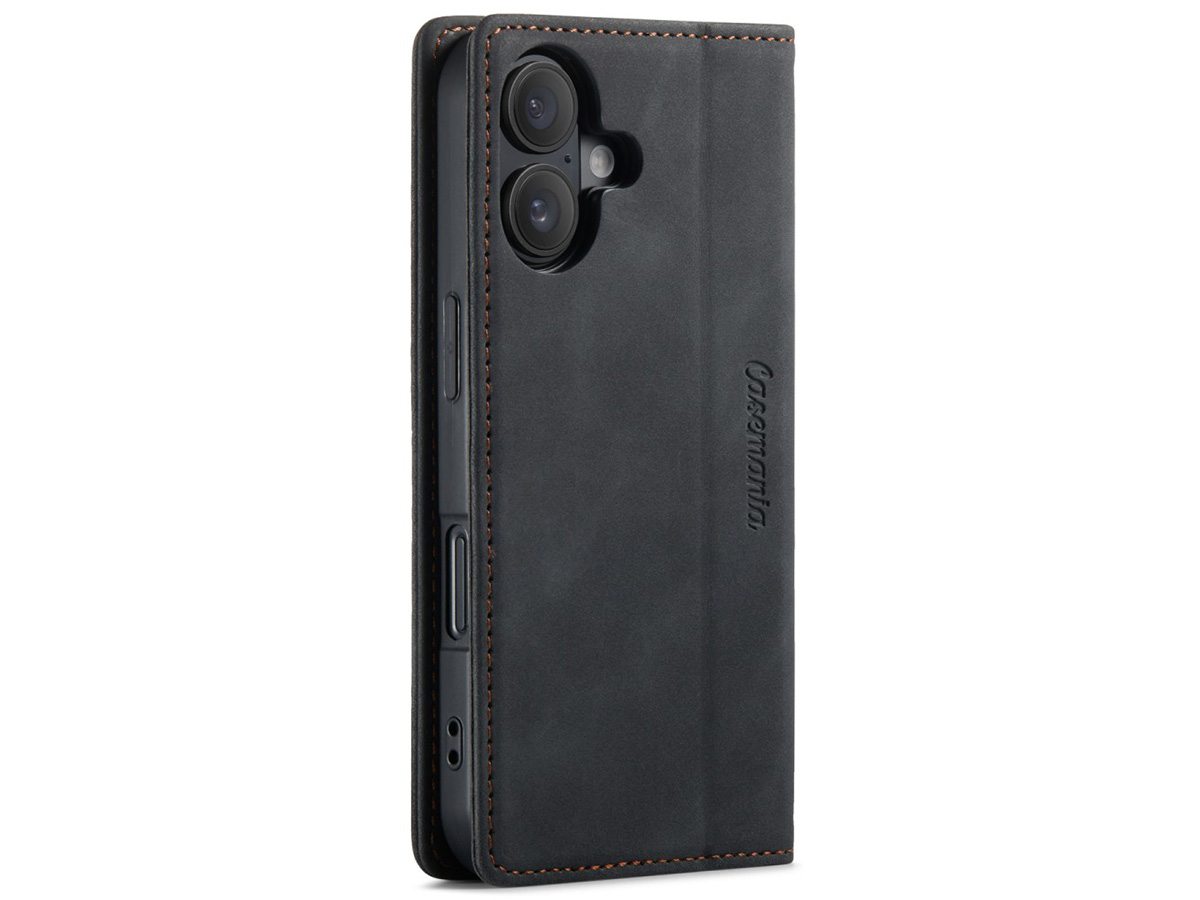 CaseMania Vintage Slim Bookcase Zwart - iPhone 16 Plus hoesje